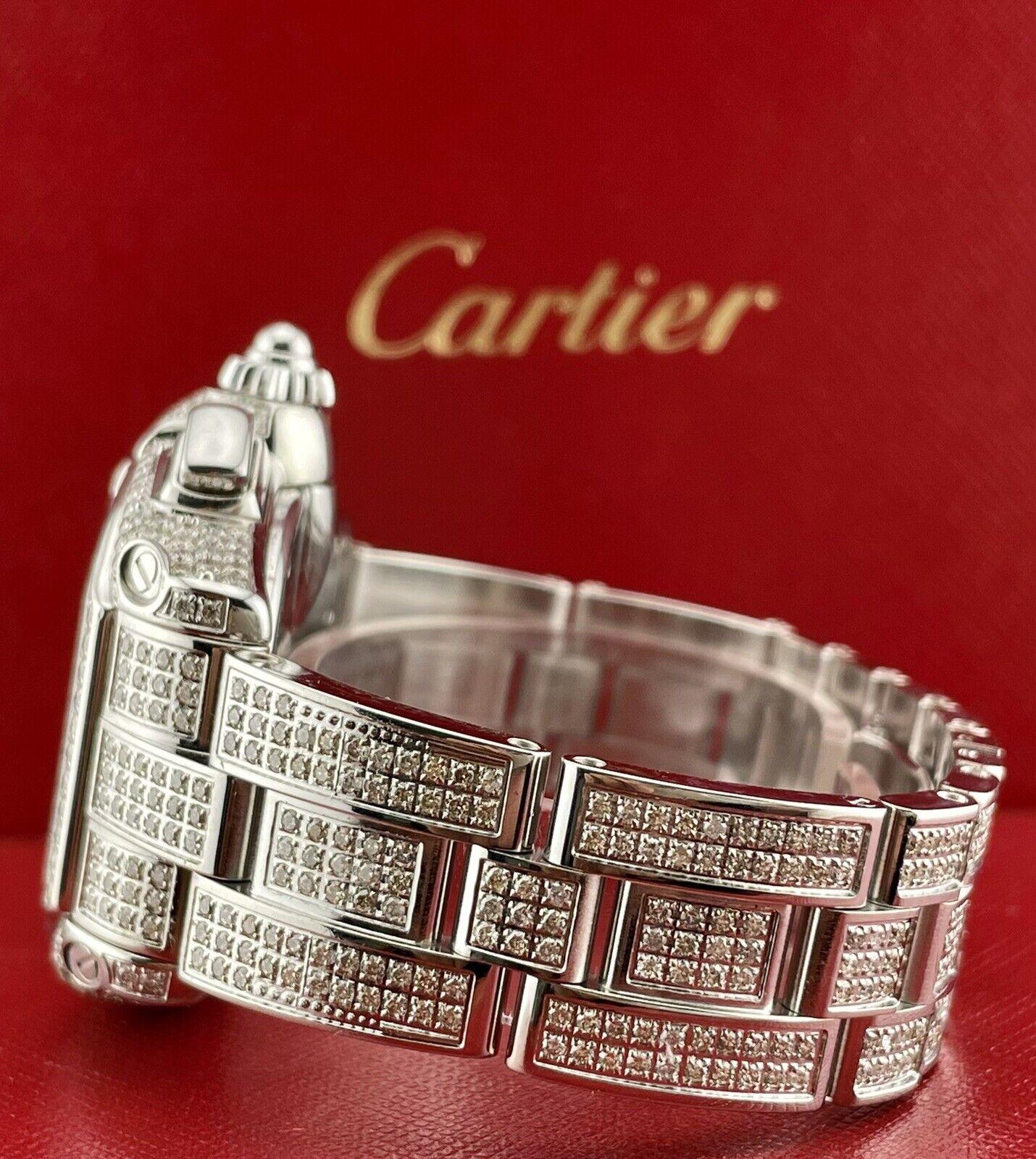 Round Cut Cartier Roadster XL Men's Watch Silver Dial 43mm Iced Out 12ct Diamonds Ref 2618 For Sale