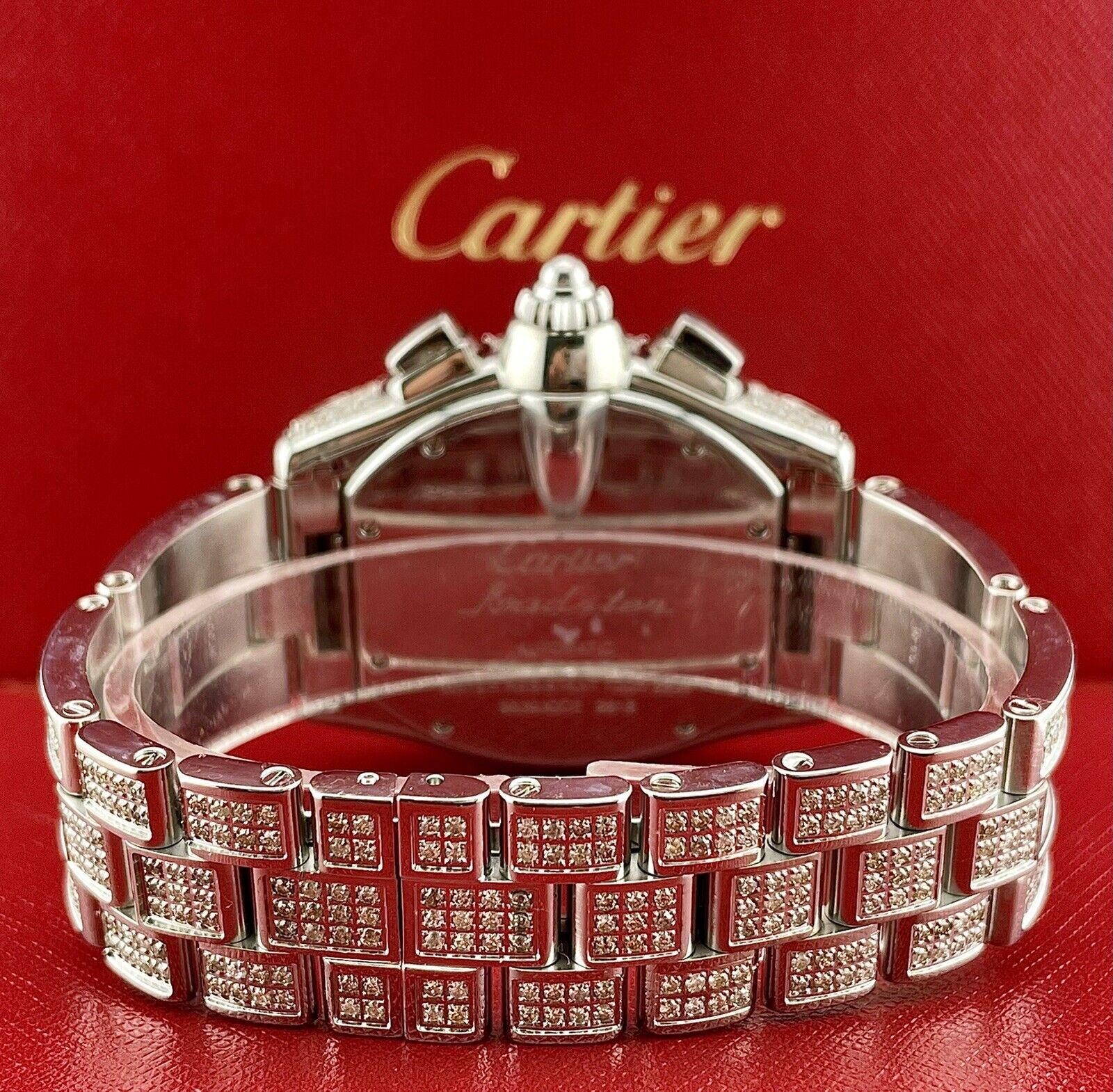 Women's or Men's Cartier Roadster XL Men's Watch Silver Dial 43mm Iced Out 12ct Diamonds Ref 2618 For Sale