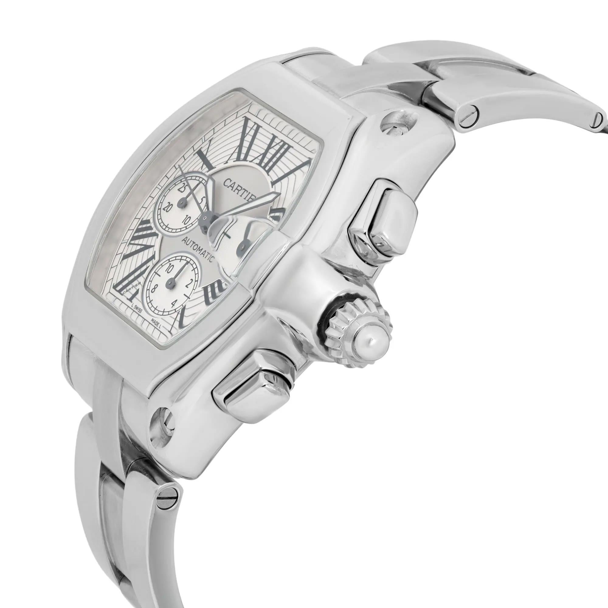 Reloj Cartier Roadster XL Tonneau Acero Esfera Plata Automático Caballero W62019X6 en Bueno estado para la venta en New York, NY