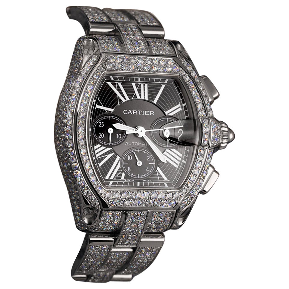 Cartier Roadster Xl W62020x6 Quadrante nero in acciaio inossidabile Orologio completamente spento