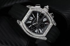 Cartier Roadster XL W62020X6 Chronograph Custom Diamond Watch on Black Strap