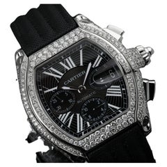 Cartier Roadster XL W62020X6 Chronograph Custom Diamond Watch on Black Strap