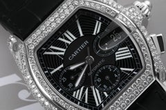 Cartier Roadster XL W62020x6 Chronograph Custom Diamond Watch on Leather Strap