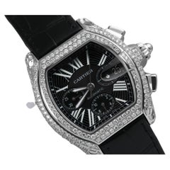 Cartier Roadster XL W62020x6 Chronograph Custom Diamond Watch on Leather Strap