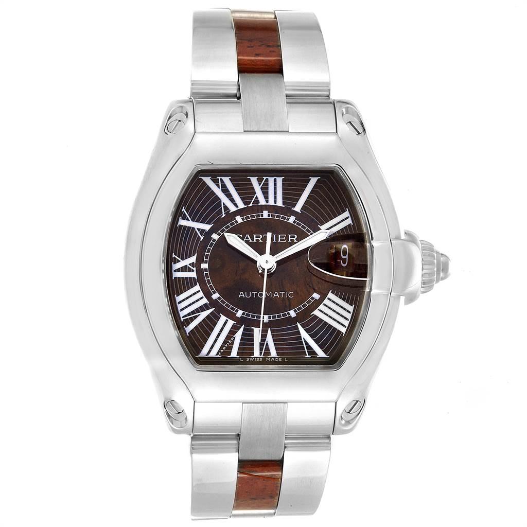 Cartier Roadster XL White Gold Walnut Wood Limited Edition Watch W6206000 In Excellent Condition In Atlanta, GA