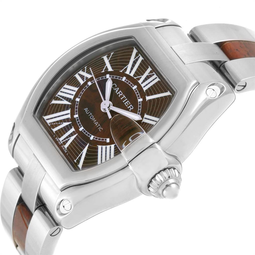 Cartier Roadster XL White Gold Walnut Wood Limited Edition Watch W6206000 In Excellent Condition In Atlanta, GA