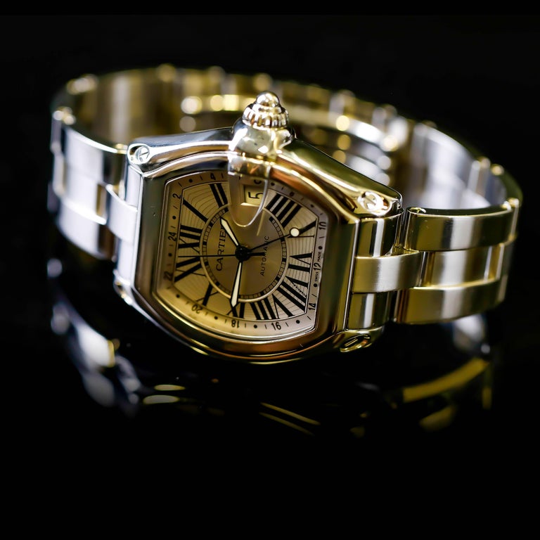Reloj Cartier Roadster XXL de acero inoxidable con esfera plateada y numeros romanos para hombre en venta en 1stDibs cuanto es xxl en numeros romanos reloj cartier numeros romanos