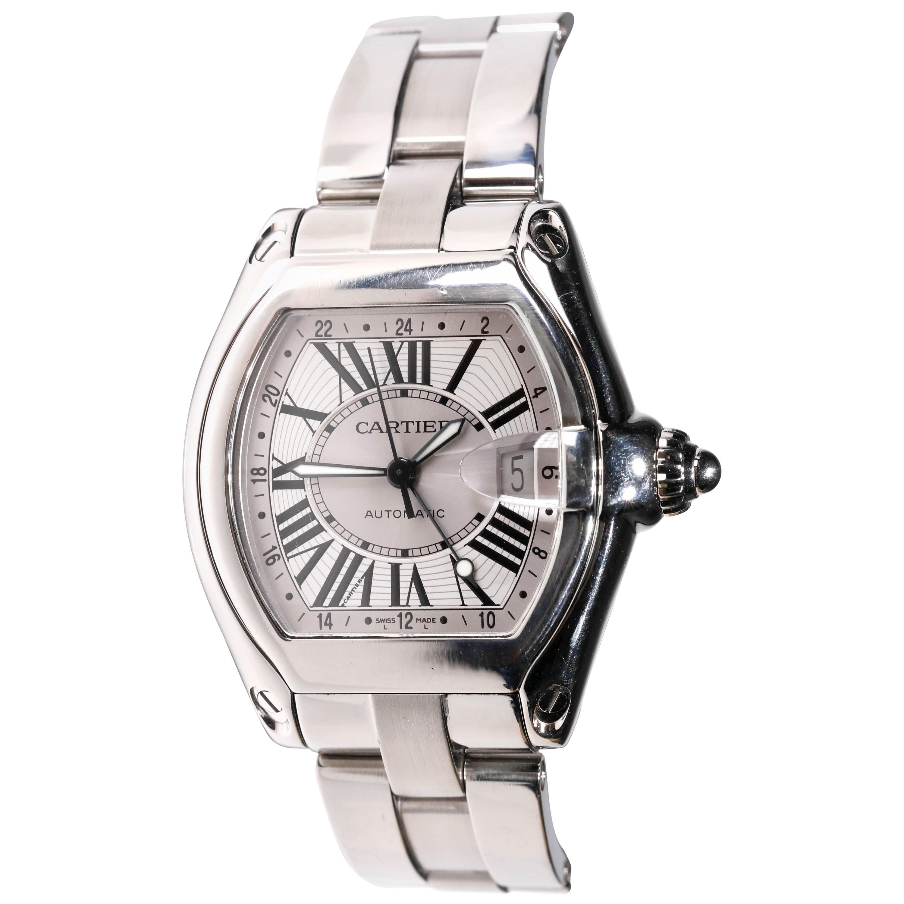 Cartier Roadster XXL Silver Roman Numeral Dial Stainless Steel Men's Watch