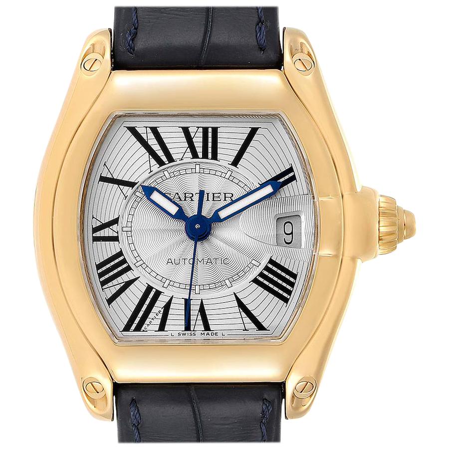 Cartier Roadster Yellow Gold Blue Strap Large Men
s Watch W62005V2