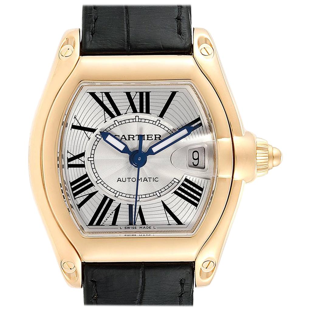 Cartier Roadster Yellow Gold Large Men's Watch W62005V2 Box Papers