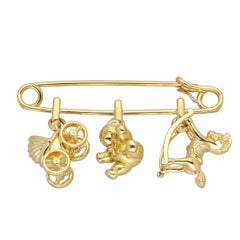 Cartier 18K Yellow Gold Charm Brooch with Rocking Horse & Bear, Baby Carriage