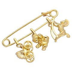 Cartier Rocking Horse Stroller Baby Mother Car Bear 18K Yellow Gold Charm Brooch