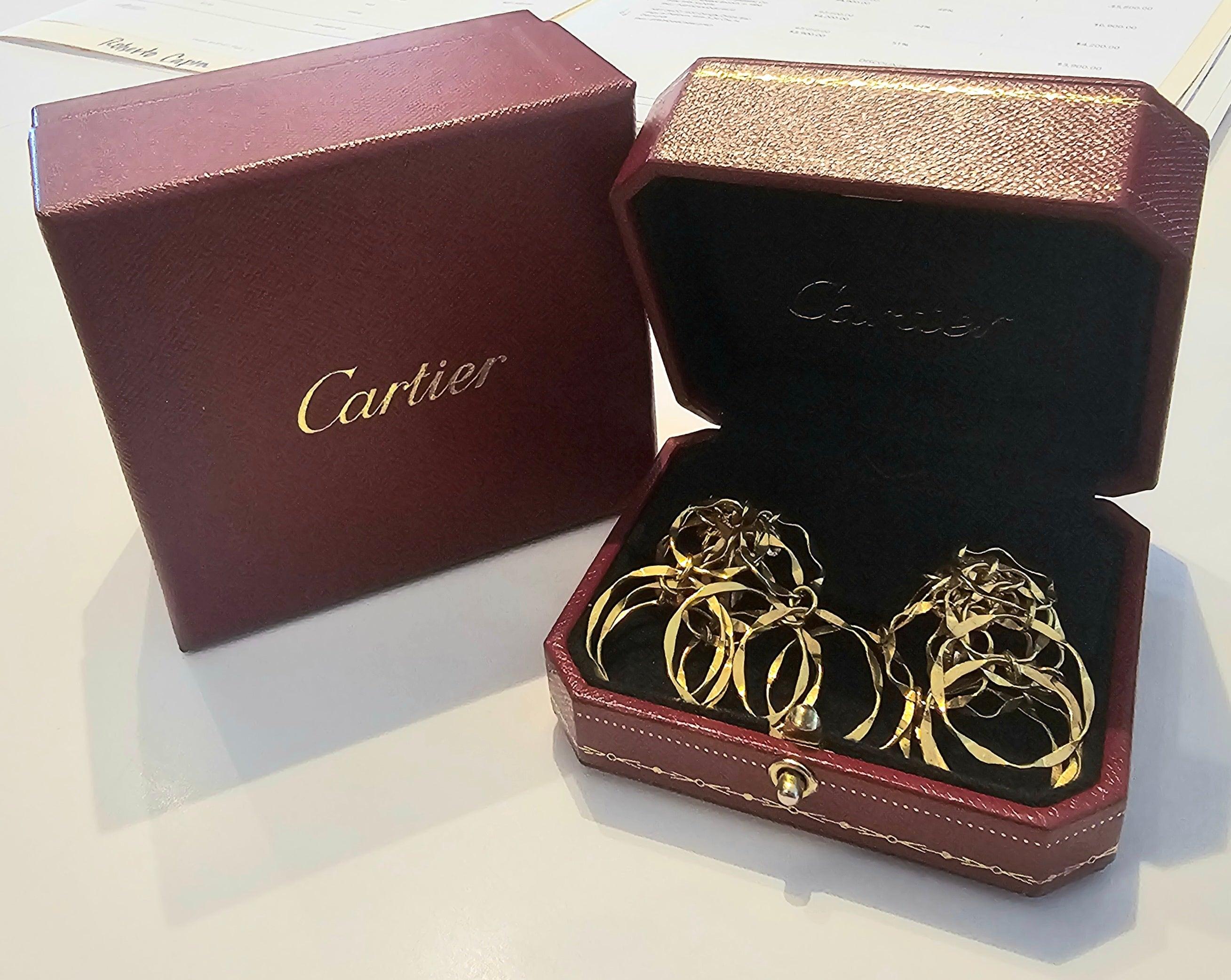 Modernist CARTIER Roma 1970 Kinetic Dangle Circles Drops Earrings In 18Kt Yellow Gold
