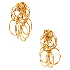 CARTIER Roma 1970 Orecchini a Gocce con Cerchi Penzolanti Cinetici in Oro Giallo 18Kt