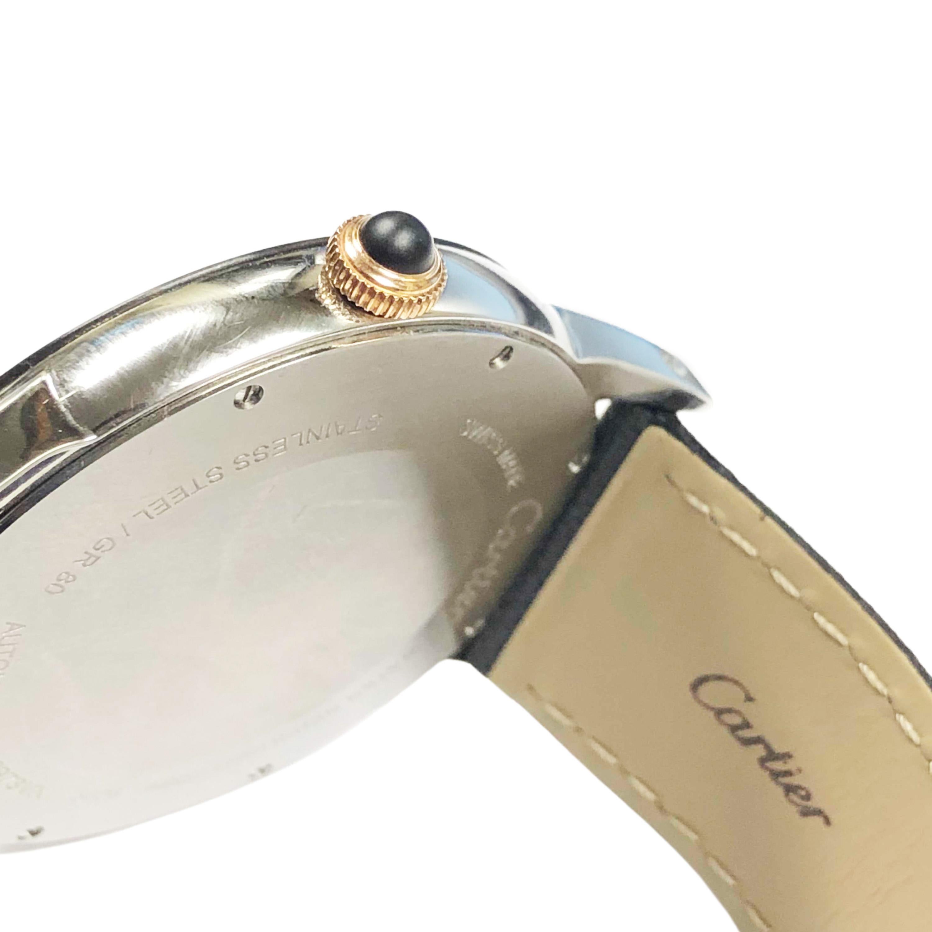 Circa 2016 Cartier Ronde Croisiere de Cartier (W2RN0005)  42mm stainless steel case with an 18k Rose gold and black bezel surrounding a Grey engine turned dial with Calendar window at the 3 position and raised Rose Gold Markers. Automatic, Self