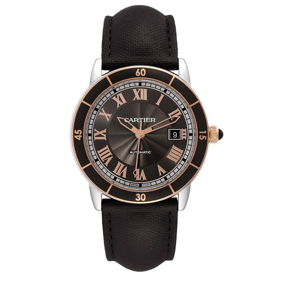 Cartier Ronde Croisiere Steel Rose Gold Grey Dial Mens Watch W2RN0005. Automatic self-winding movement. Stainless steel case 42.0 mm in diameter. Circular grained crown set with the black cabochon. 18k rose gold bezel with black ADLC-coating.