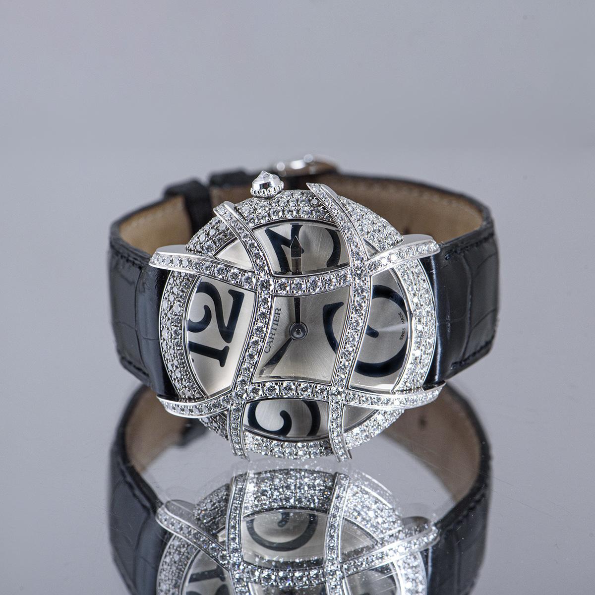 Women's or Men's Cartier Ronde Folle Libre White Gold Diamond Set WJ304350 For Sale