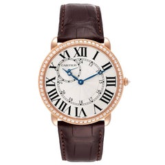 Cartier Ronde Louis 18K Rose Gold Diamond Bezel Mens Watch WR007001