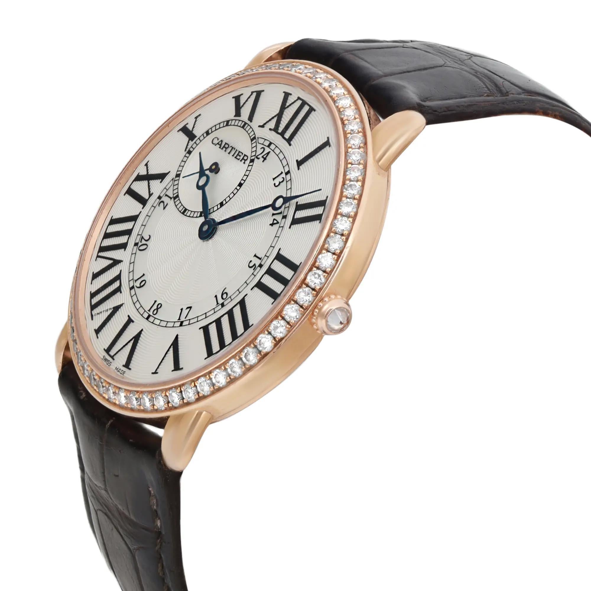 Cartier Ronde Louis 18K Rose Gold Diamond White Dial Hand Wind Watch WR007001 In Good Condition For Sale In New York, NY