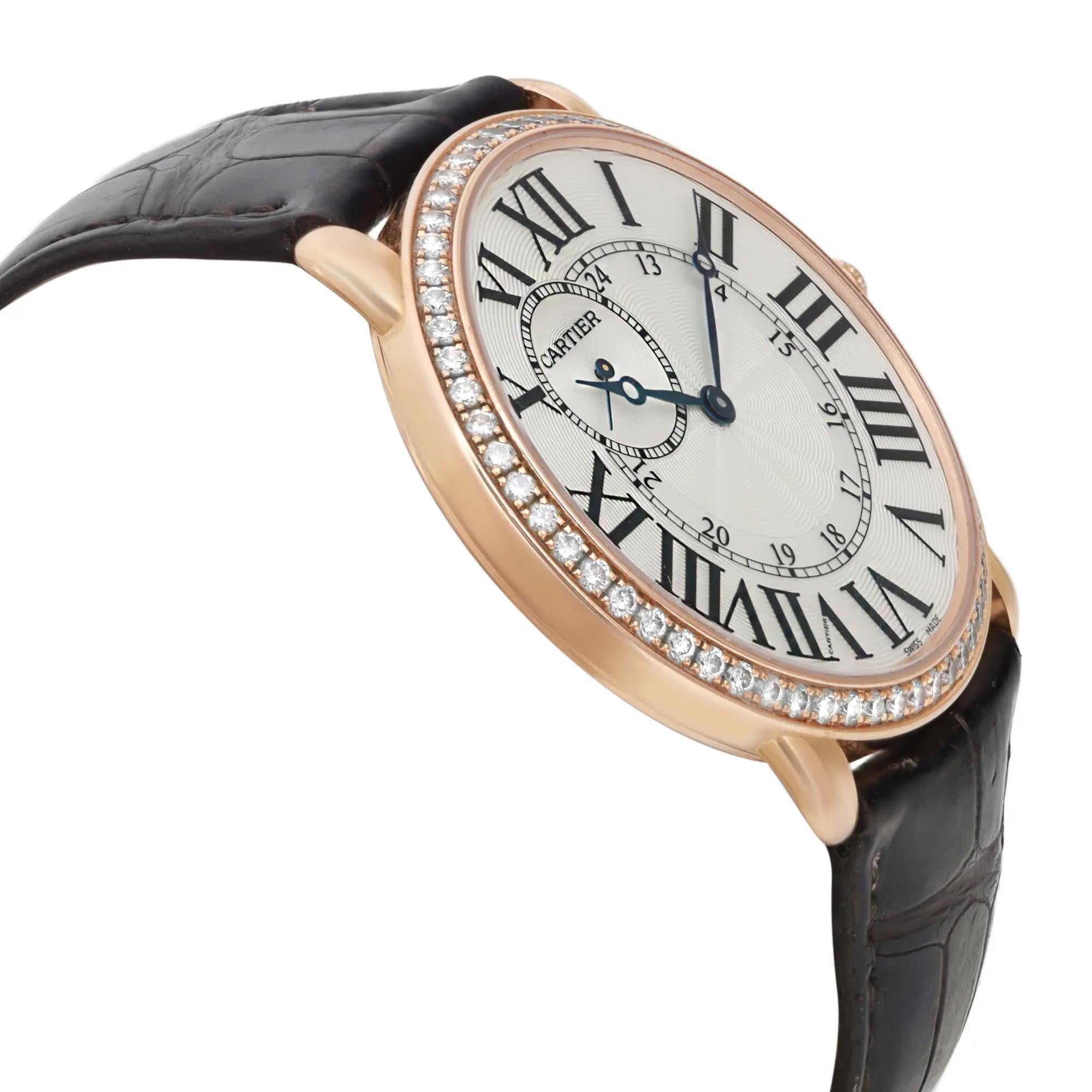 Men's Cartier Ronde Louis 18K Rose Gold Diamond White Dial Hand Wind Watch WR007001 For Sale