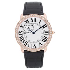 Cartier Ronde Louis 18K Roségold Diamant-Handaufzugsuhr mit weißem Zifferblatt WR007001