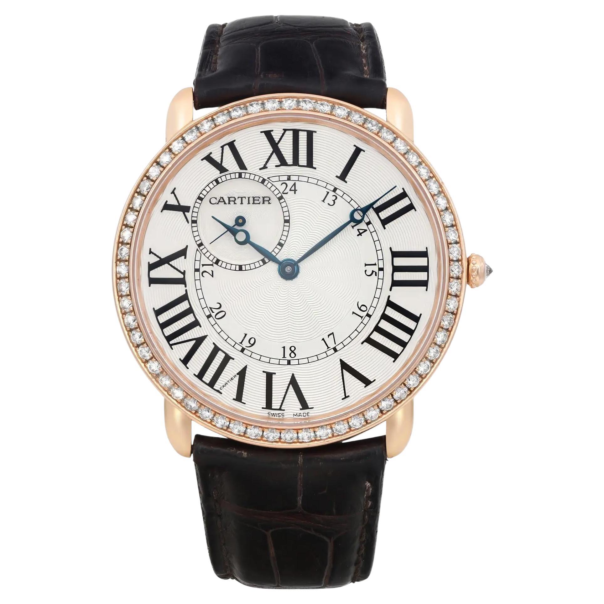 Cartier Ronde Louis 18K Roségold Diamant-Handaufzugsuhr mit weißem Zifferblatt WR007001