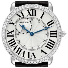 Cartier Ronde Louis 18K White Gold Diamond Bezel Mens Watch WR007002