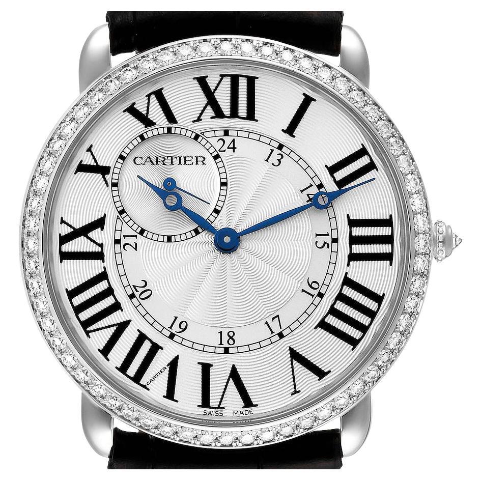 Cartier Ronde Louis 18K White Gold Diamond Bezel Mens Watch WR007002