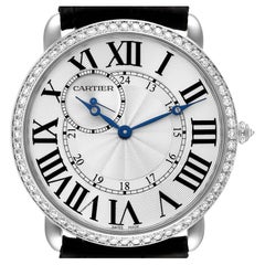 Cartier Ronde Louis 18K White Gold Diamond Bezel Mens Watch WR007002