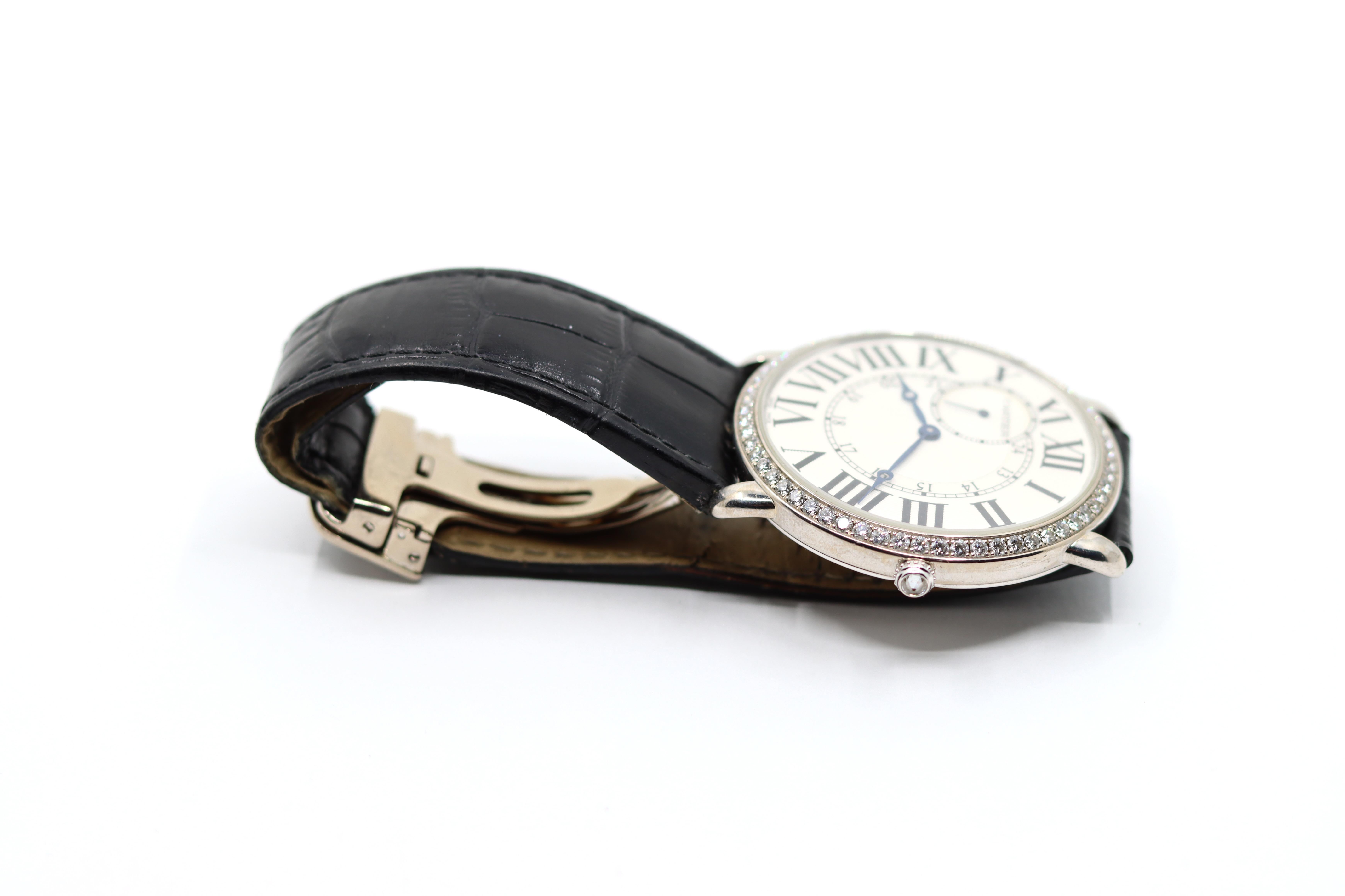 Orologio Cartier Ronde Louis in oro bianco 18 carati e diamanti in vendita 8