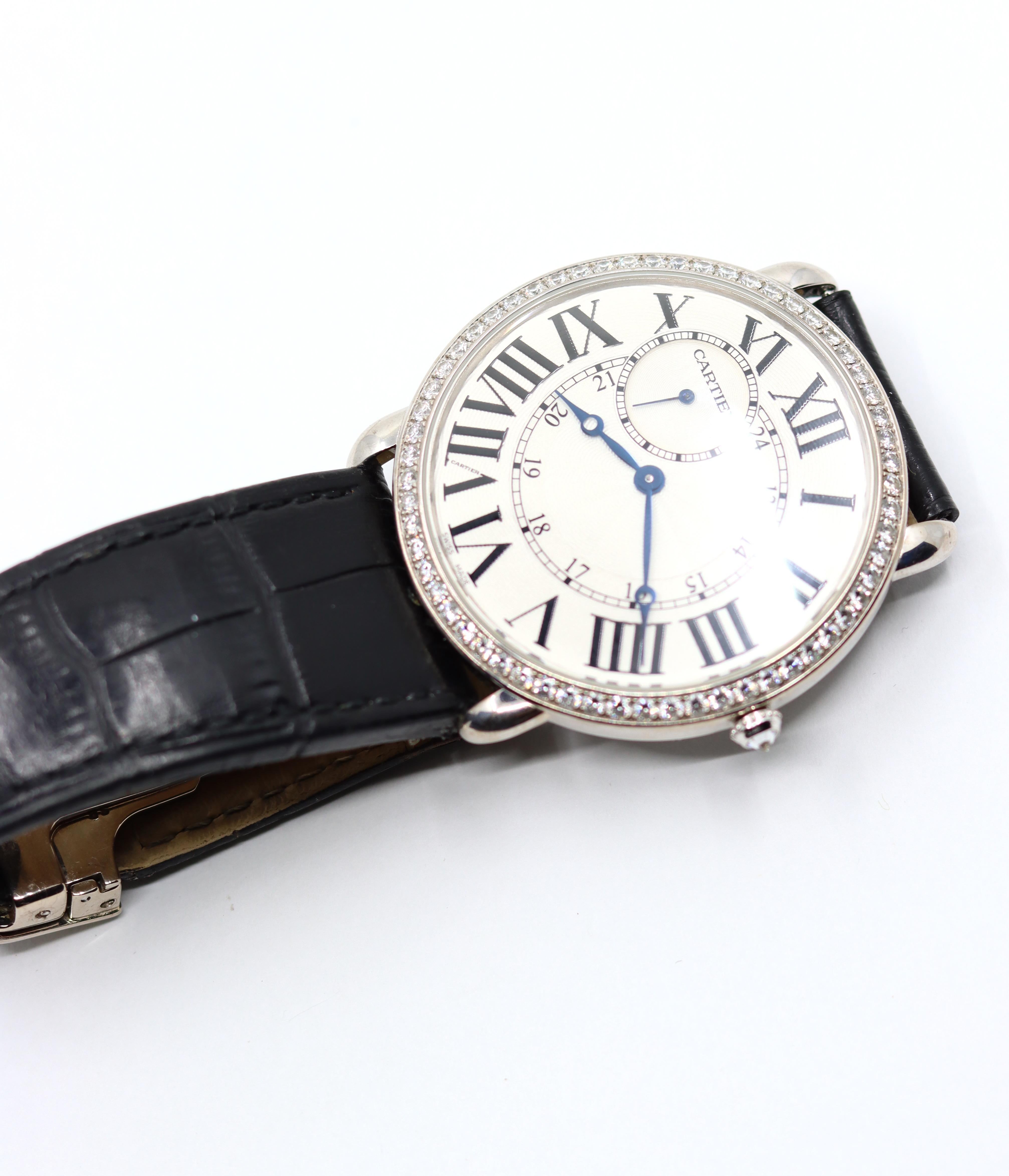 Orologio Cartier Ronde Louis in oro bianco 18 carati e diamanti in vendita 9