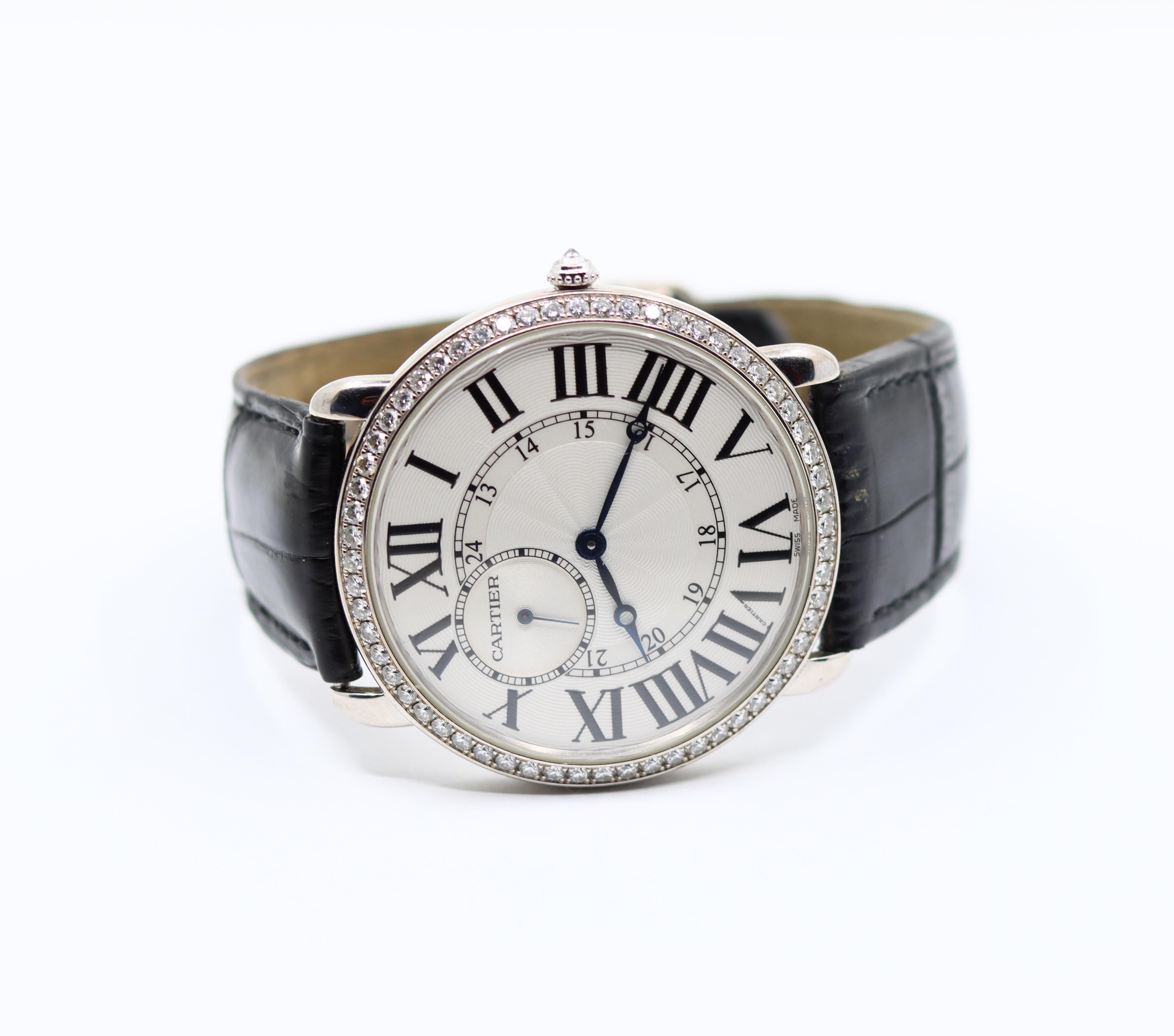 Orologio Cartier Ronde Louis in oro bianco 18 carati e diamanti In condizioni buone in vendita a Flushing, NY