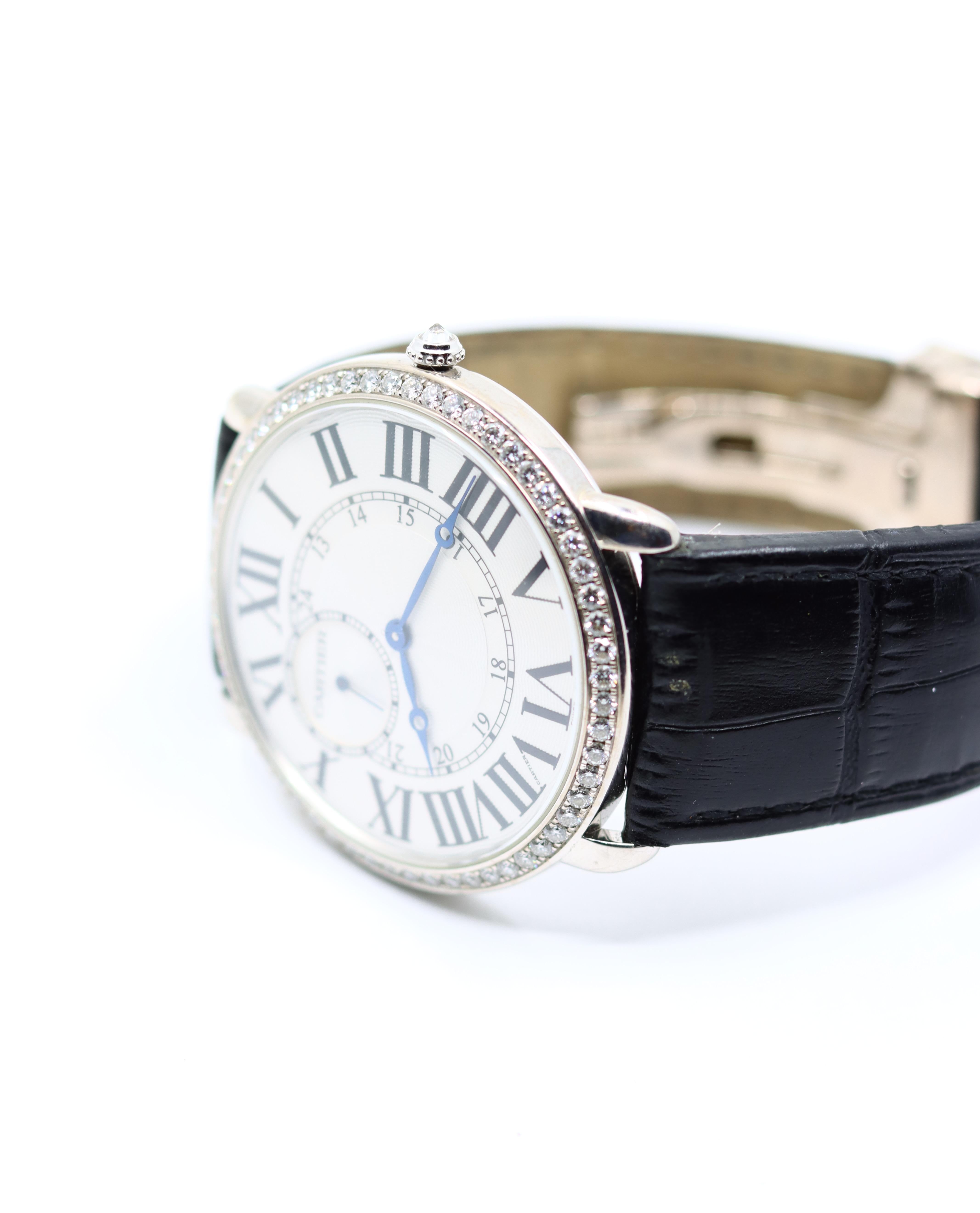 Orologio Cartier Ronde Louis in oro bianco 18 carati e diamanti in vendita 3