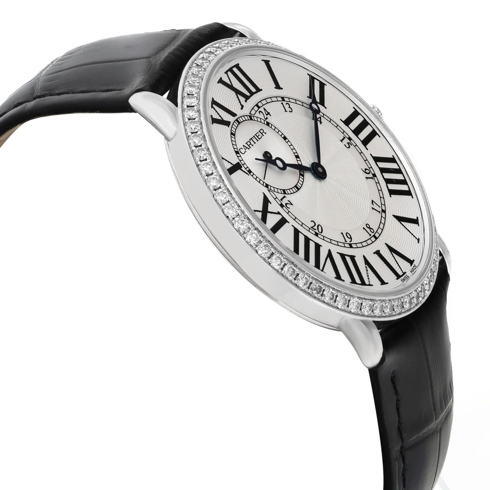 Cartier Ronde Louis 18k White Gold Diamond White Dial Hand Wind Watch WR007002 In Excellent Condition For Sale In New York, NY
