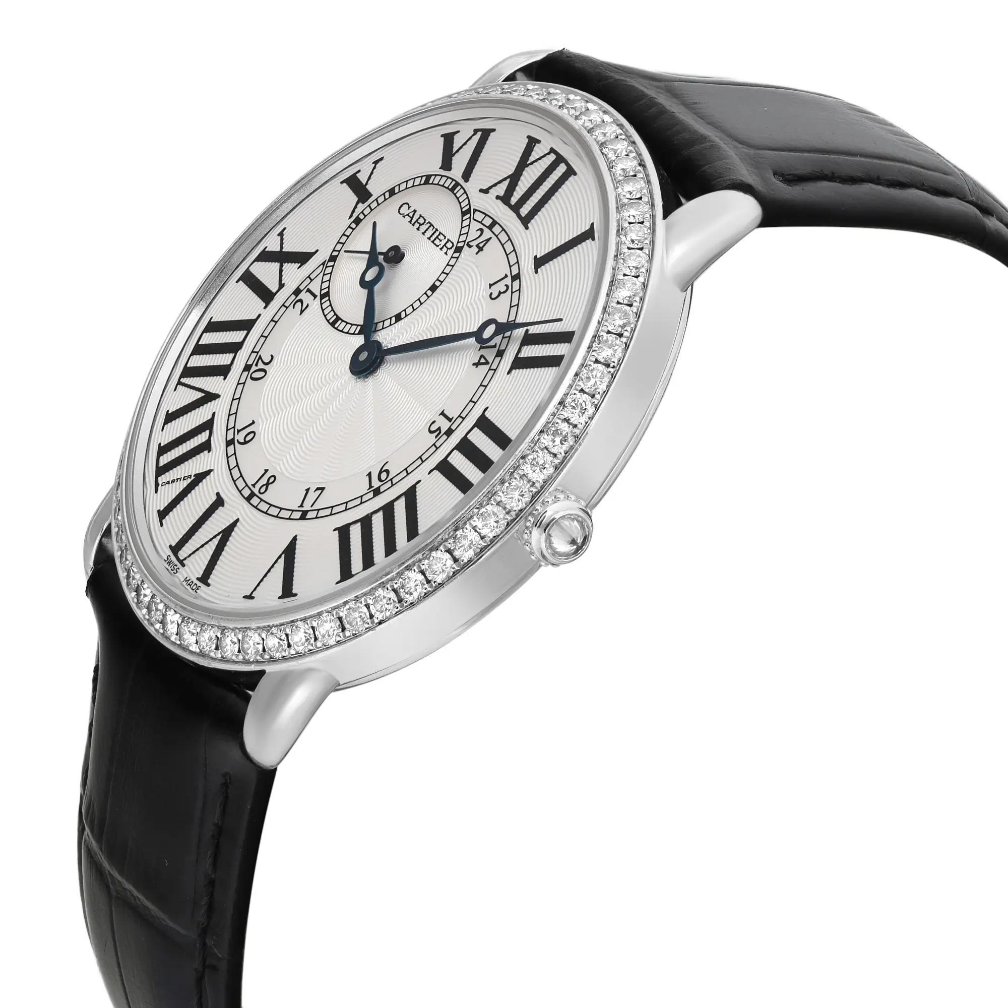 Women's Cartier Ronde Louis 18k White Gold Diamond White Dial Hand Wind Watch WR007002 For Sale