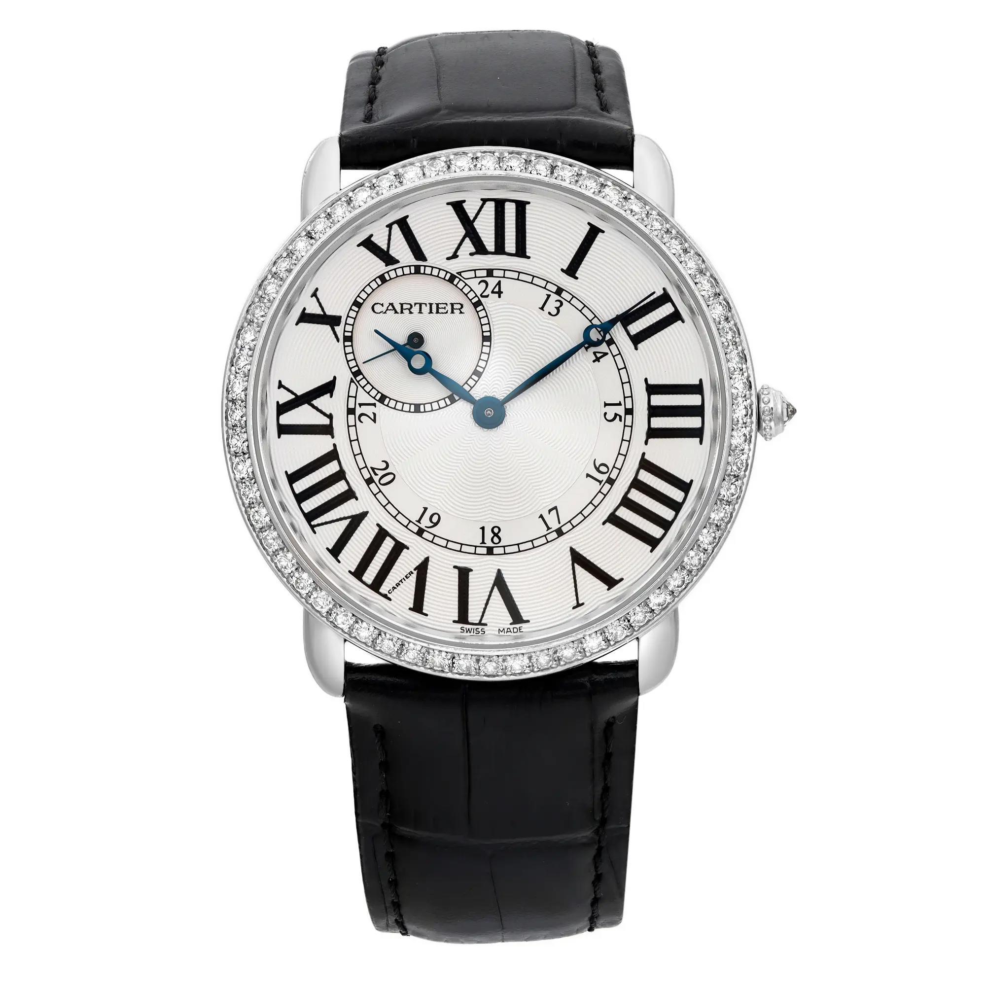Reloj Cartier Ronde Louis Oro Blanco 18k Diamante Esfera Blanca Cuerda Manual WR007002
