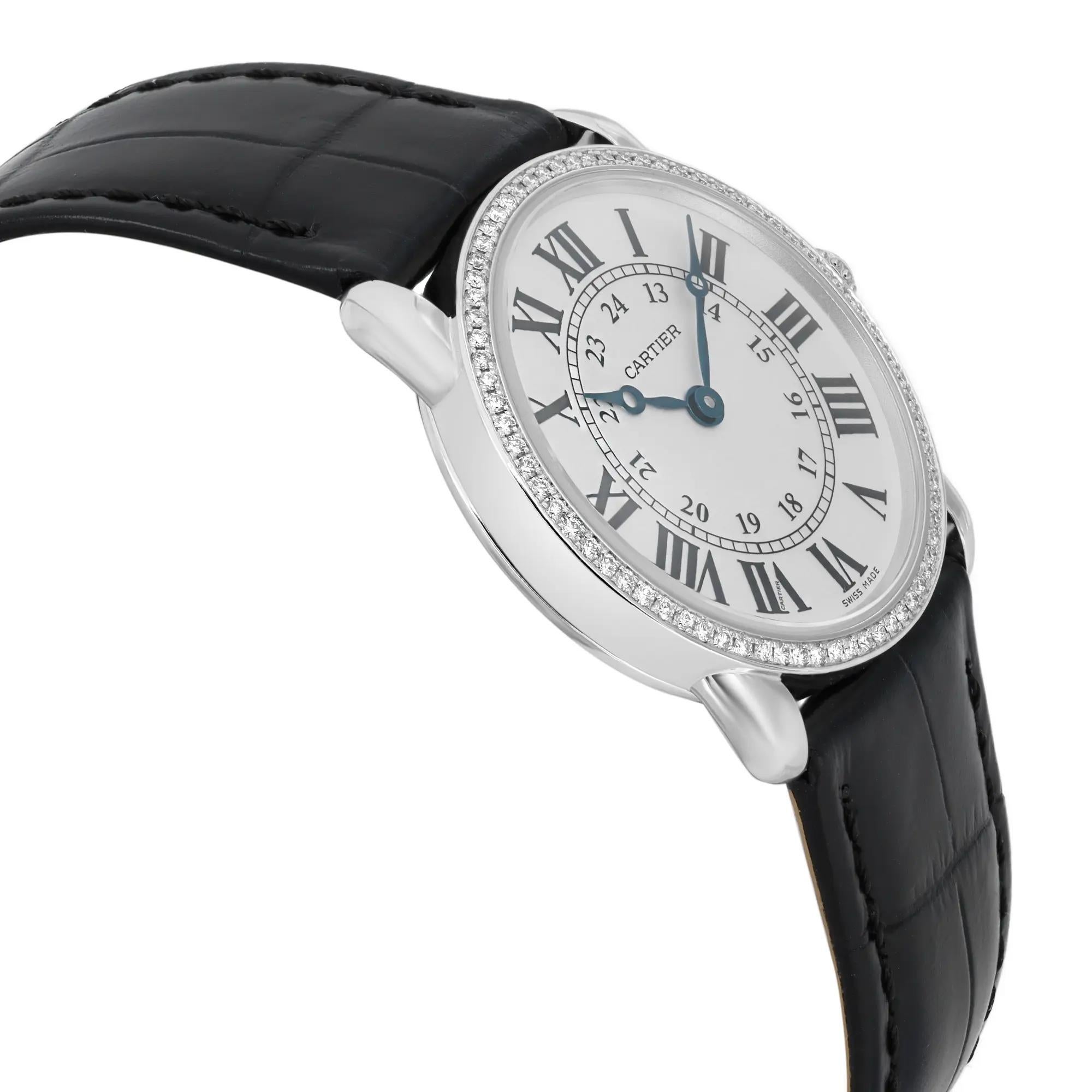 Women's Cartier Ronde Louis 29mm 18K White Gold Diamond White Dial Ladies Watch 2887