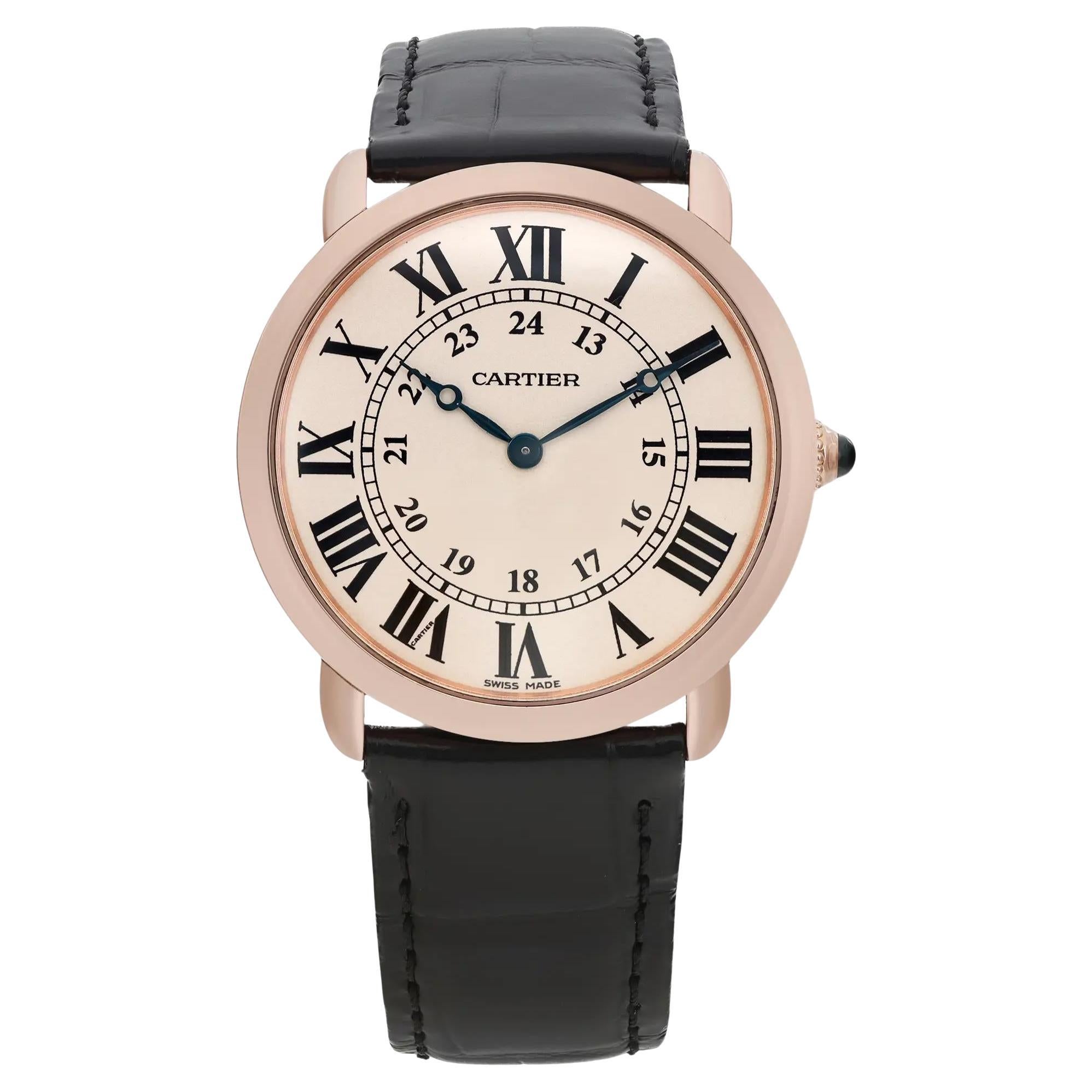 Cartier Ronde Louis 36mm 18K Roségold Cremefarbene Herrenuhr mit Handaufzug und Zifferblatt W6800251 im Angebot