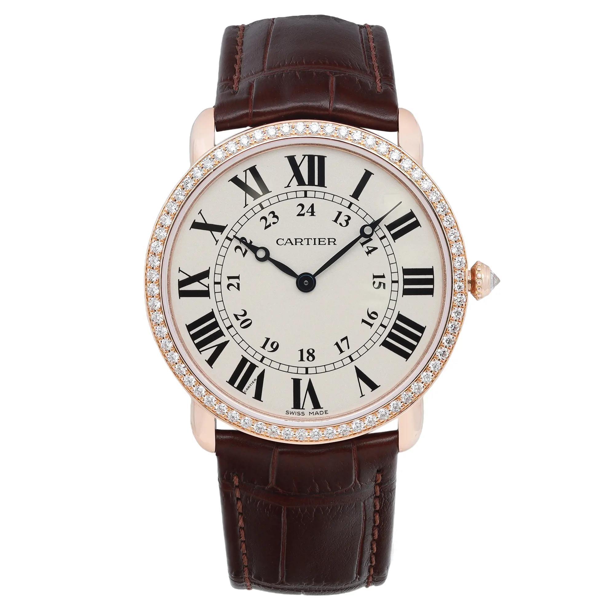Cartier Ronde Louis 18k Rose Gold Diamond Silver Dial Hand Wind WR000451