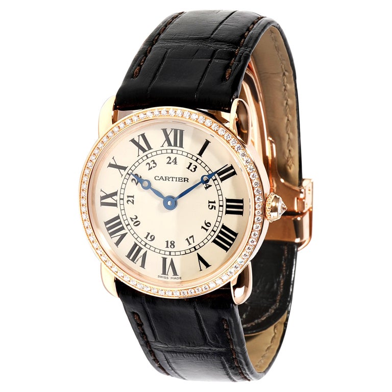 Cartier Ronde Louis Rose Gold Diamond Mens Watch WR000651