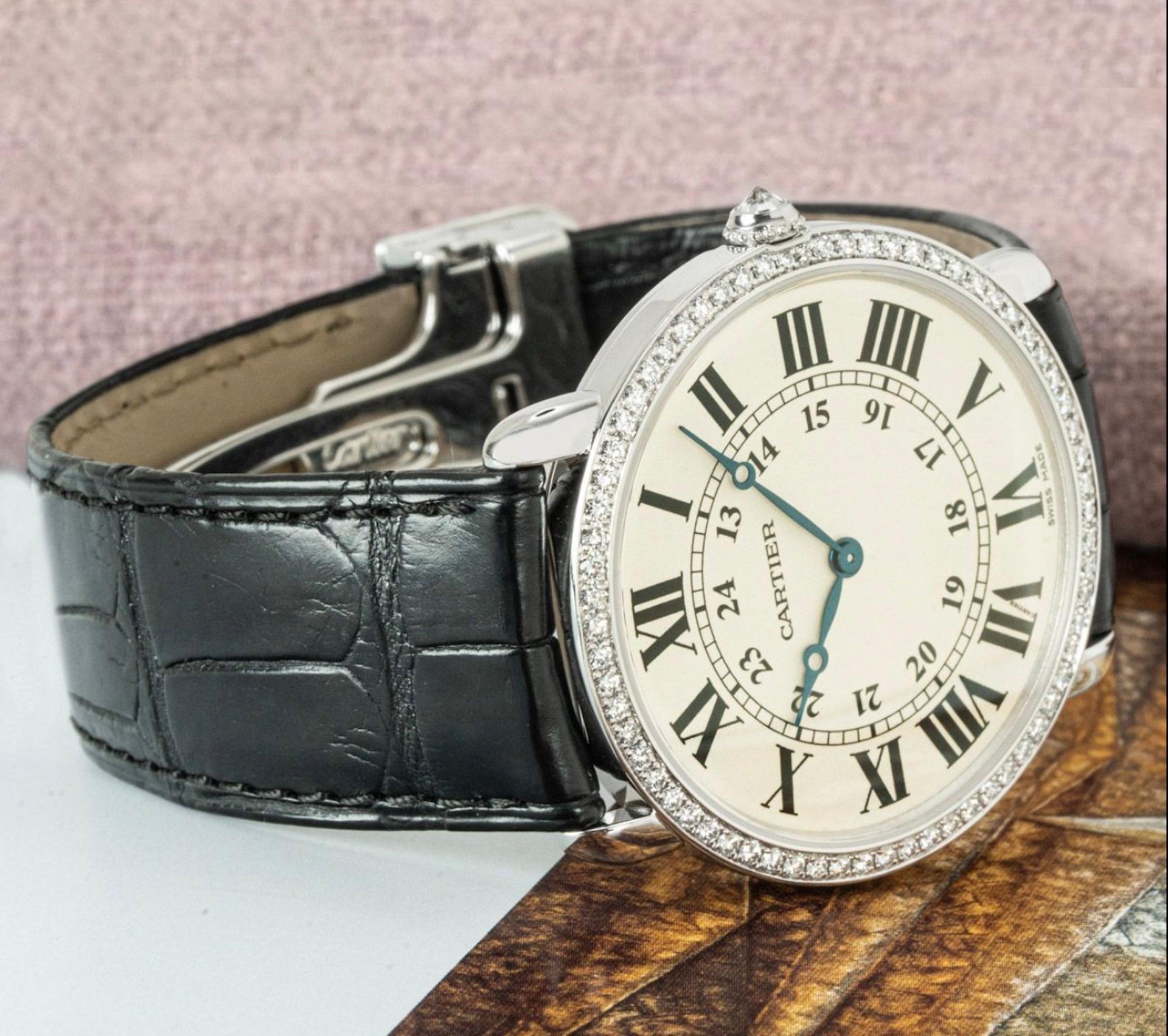 Cartier Ronde Louis Diamant-Uhr mit Lünette im Angebot 2