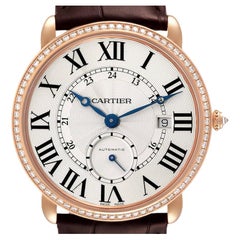 Cartier Ronde Louis Rose Gold Diamond Bezel Silver Dial Mens Watch WR007017