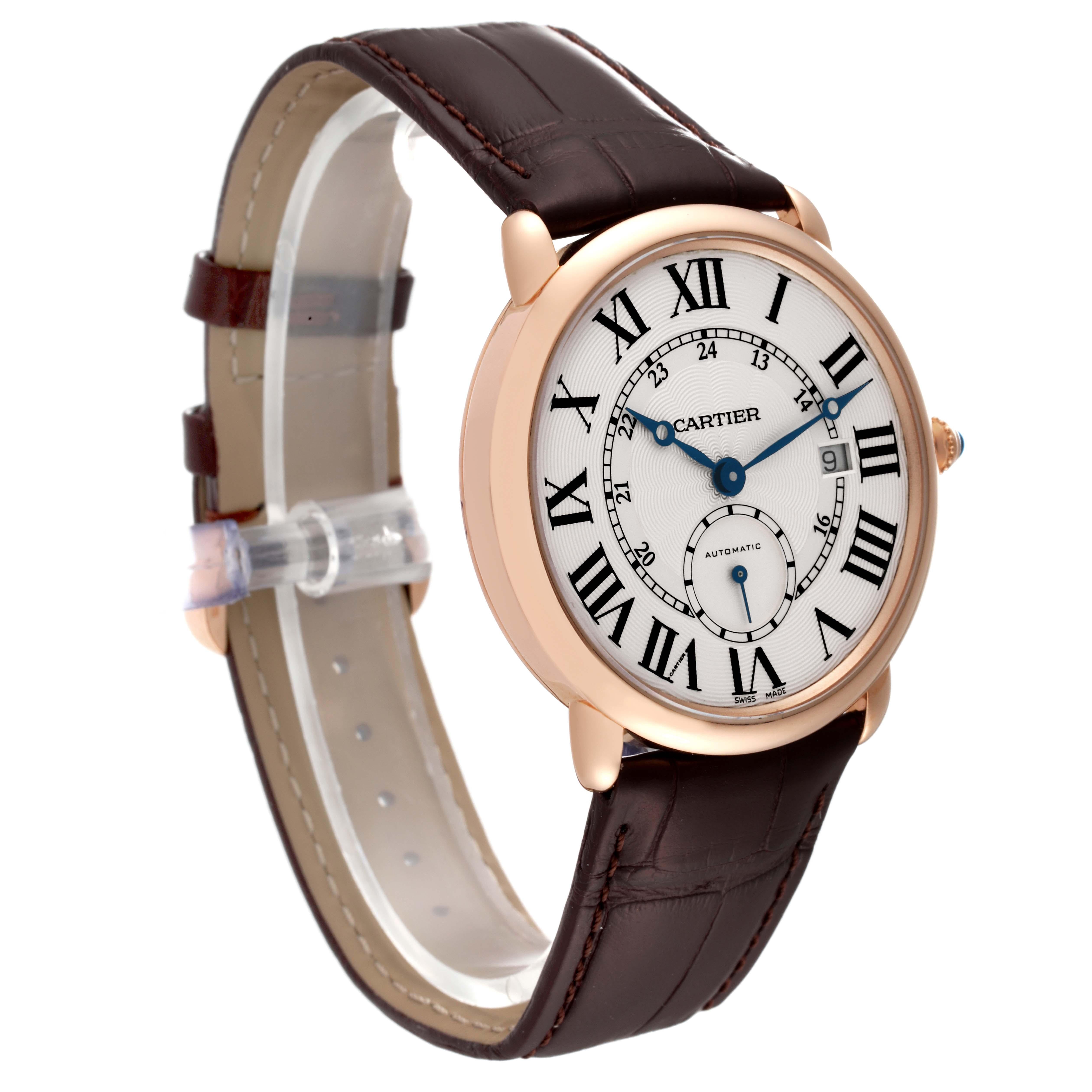 Cartier Ronde Louis Rose Gold Silver Dial Automatic Mens Watch W6801005 In Excellent Condition In Atlanta, GA