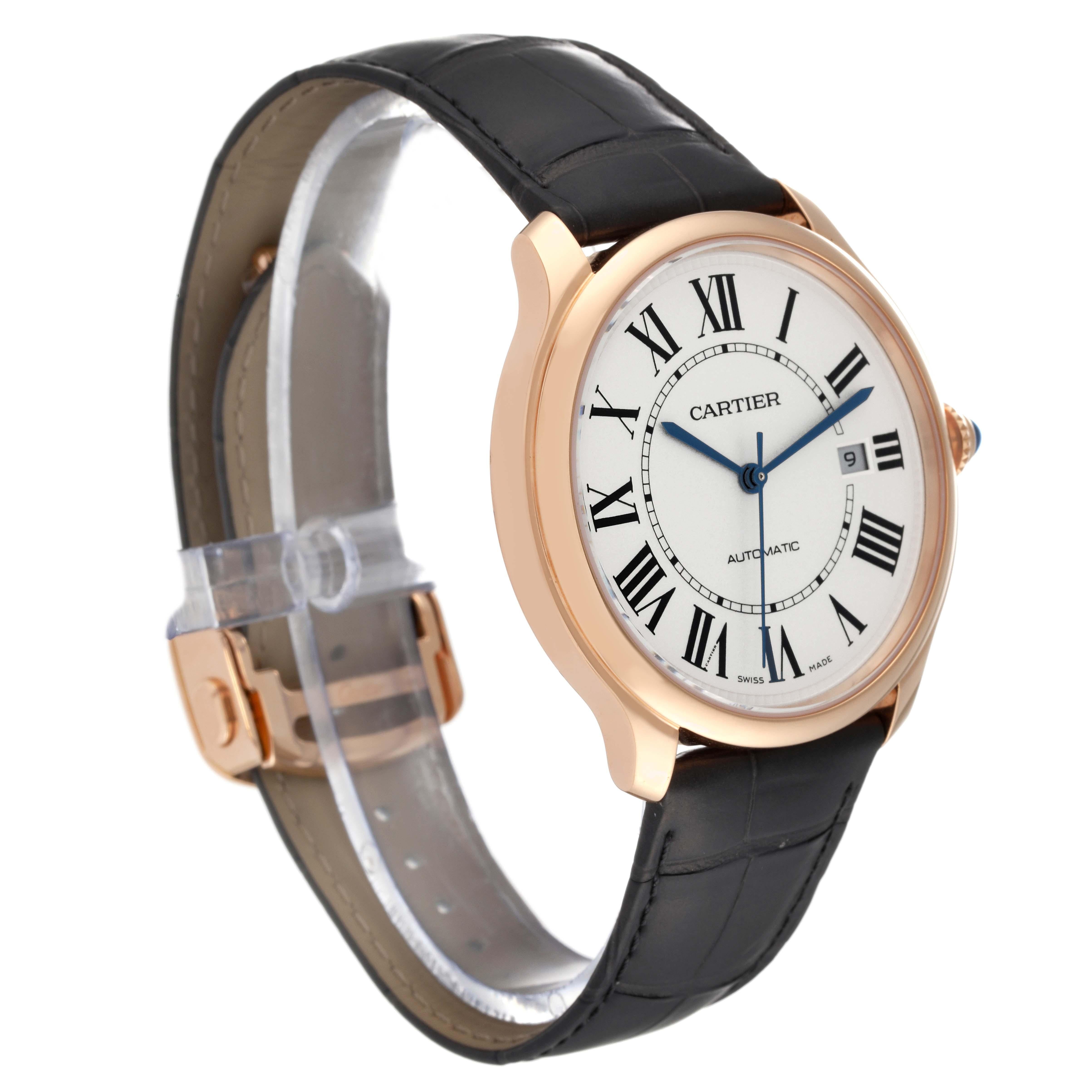 Cartier Ronde Louis Rose Gold Silver Dial Automatic Mens Watch WGRN0011 In Excellent Condition For Sale In Atlanta, GA