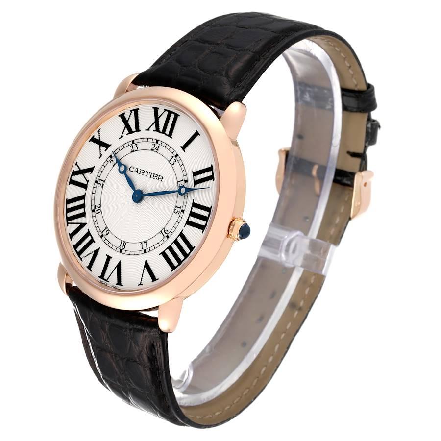 Cartier Ronde Louis Rose Gold Silver Dial Mens Watch W6801004 In Excellent Condition For Sale In Atlanta, GA