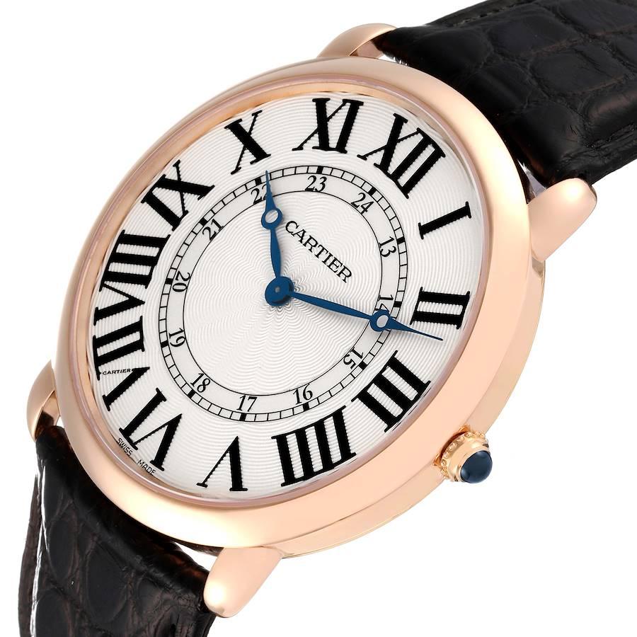 Men's Cartier Ronde Louis Rose Gold Silver Dial Mens Watch W6801004 For Sale