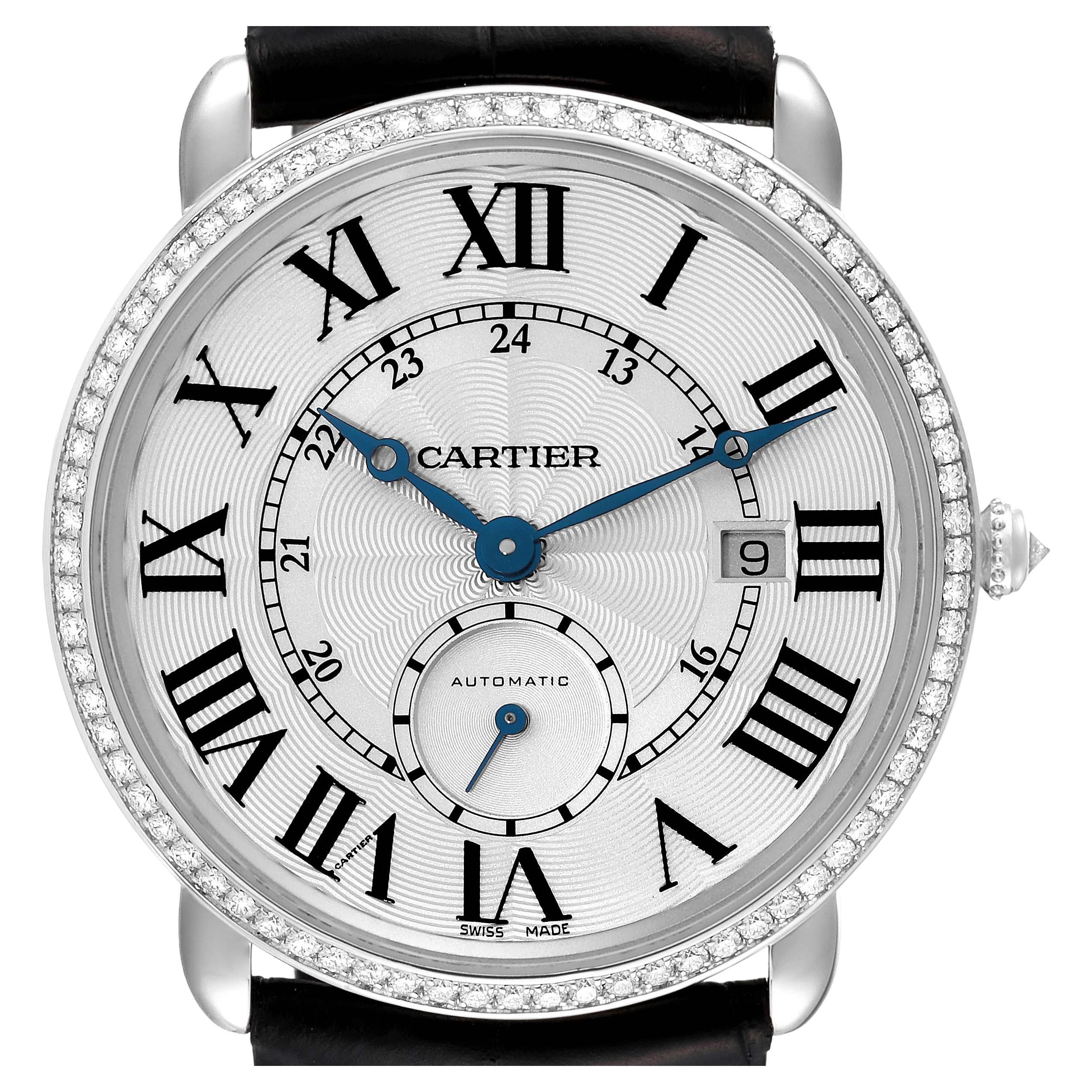 Cartier Ronde Louis White Gold Diamond Bezel Silver Dial Mens Watch 3685 For Sale