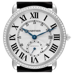 Cartier Ronde Louis White Gold Diamond Bezel Silver Dial Mens Watch 3685