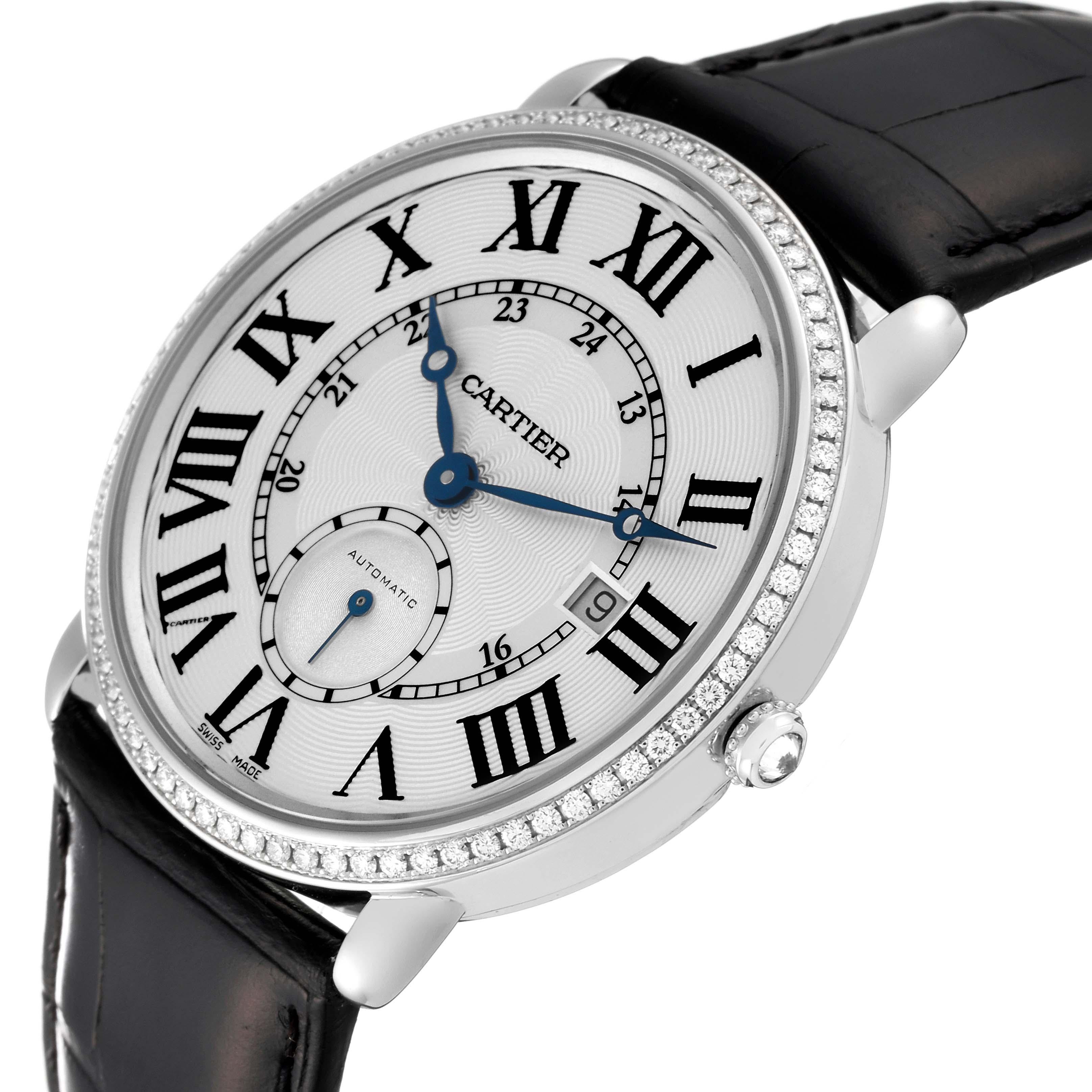Men's Cartier Ronde Louis White Gold Diamond Bezel Silver Dial Mens Watch WR007018 For Sale