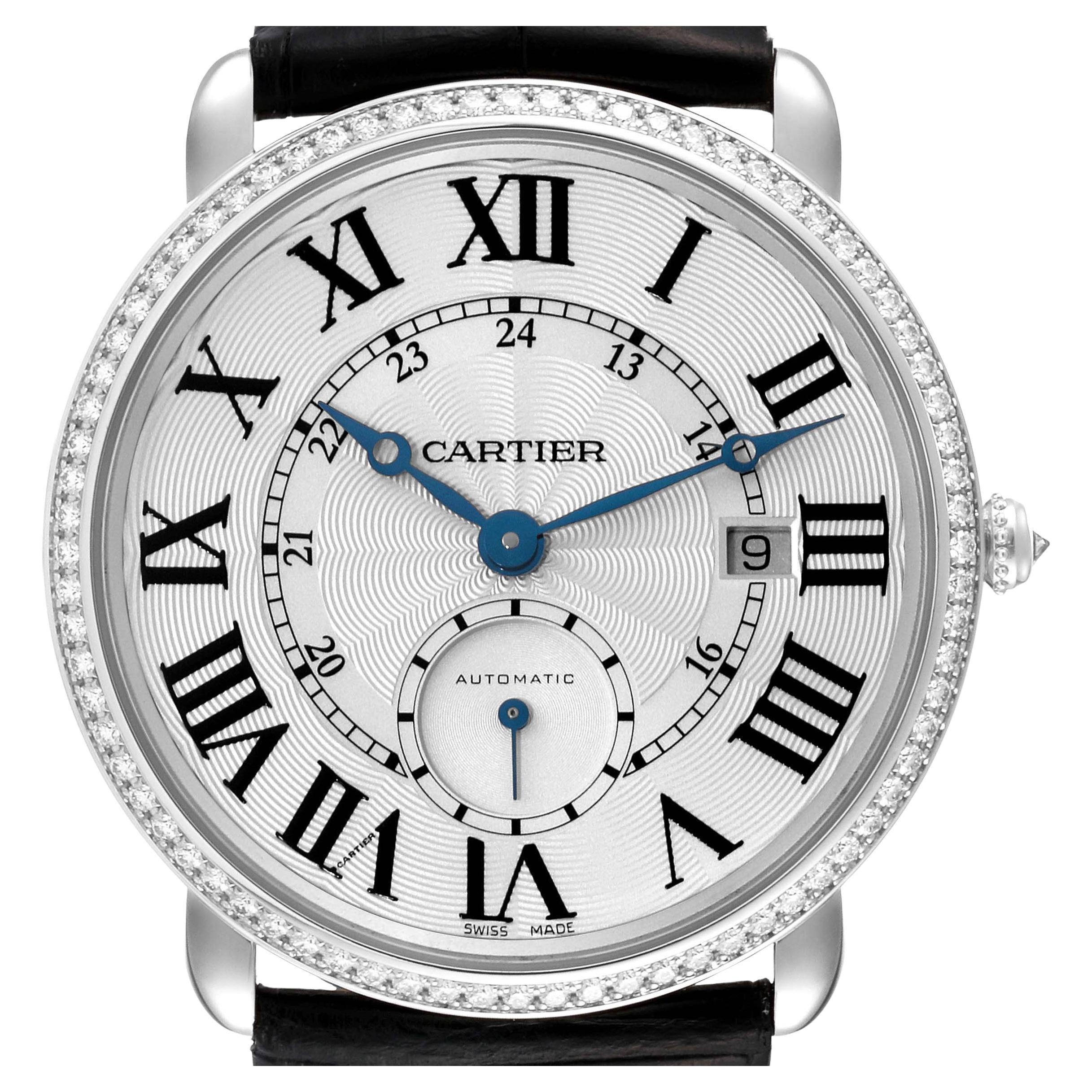 Cartier Ronde Louis Or Blanc Lunette Diamant Cadran Argent Montre Homme WR007018 en vente